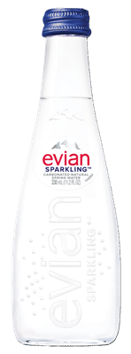 Evian Sparkling Water Glass-Bottle 10 Pack 330ml - France S05