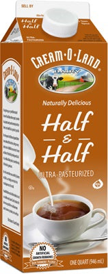 Half & Half one quart Cream-O-Land - 946 ml