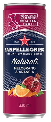 Orange-Pomegranate Aranciata-Melograno 6 Pack Can 330ml San Pellegrino Sparkling - Italy E04